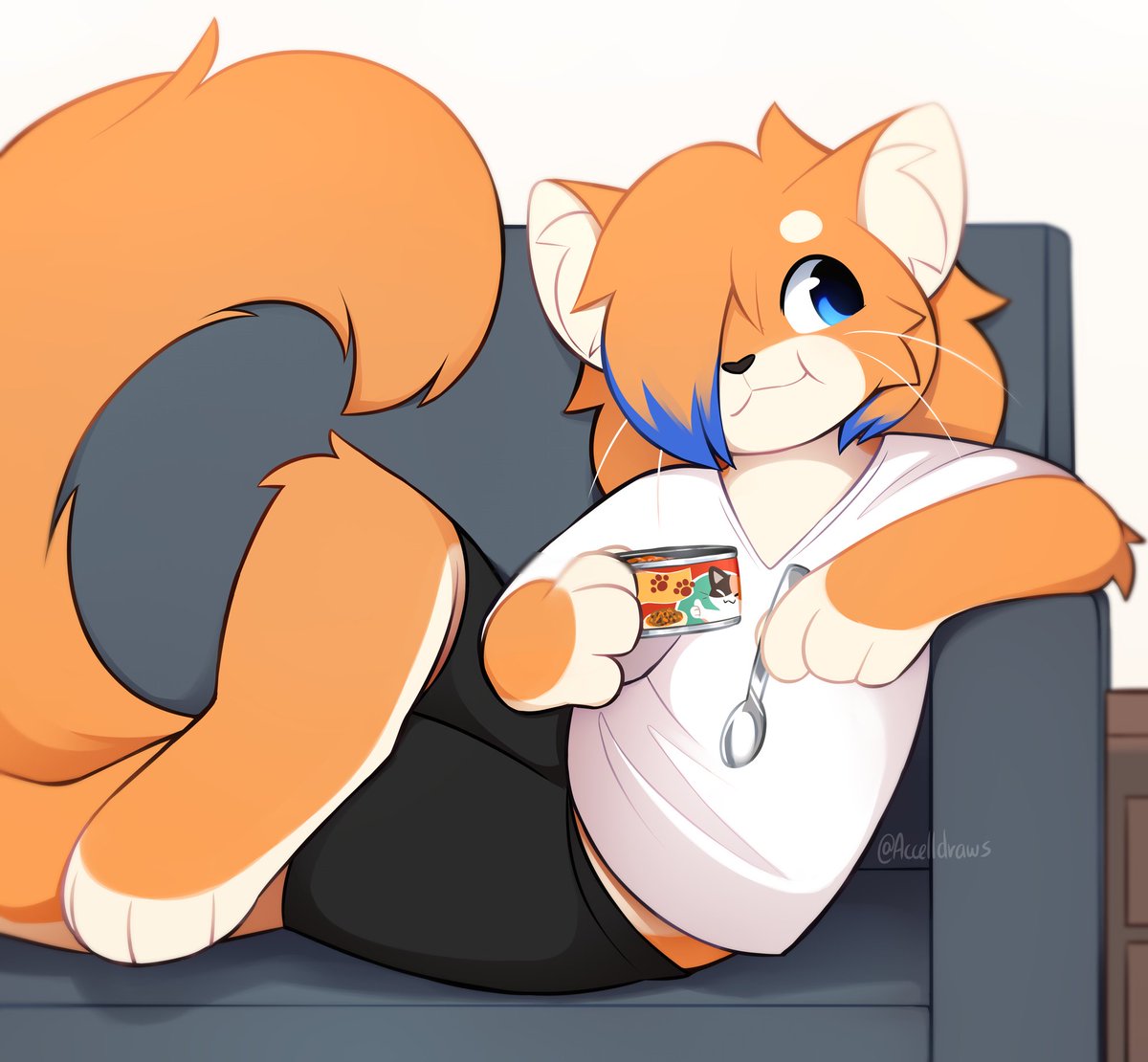 accelldraws's tweet photo. what if popping open a can of cat food for dinner is the furryverse-cat equivalent of a microwave box dinner when you dont feel like cooking https://t.co/eIdIZEq7hK