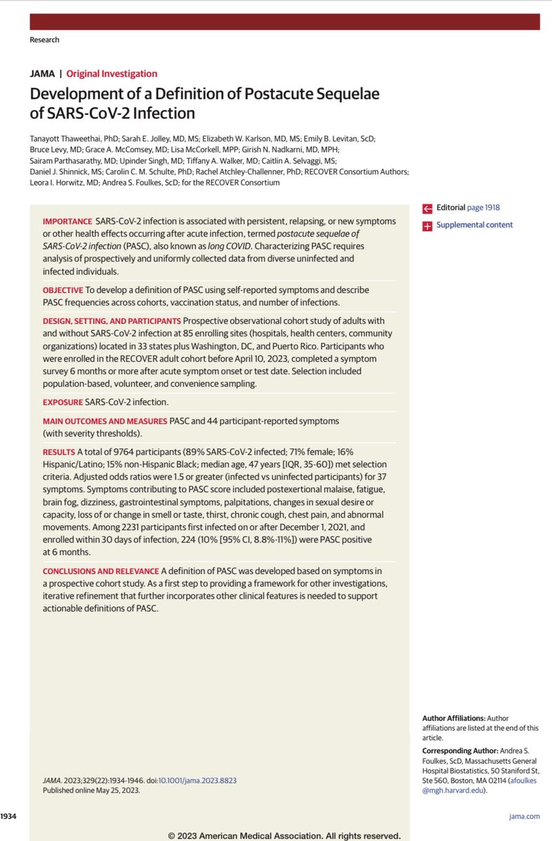 Kirsten Bibbins-Domingo (@kbibbinsdomingo) on Twitter photo Development of a Definition of Postacute Sequelae of SARS-CoV-2 Infection
by Tanayott Thaweethai <a href="/tthaweethai/">tanayott (tony) thaweethai</a> & colleagues
One of our 🔥Most Viewed at JAMA in 2023🔥 jamanetwork.com/journals/jama/… Development of a Definition of Postacute Sequelae of SARS-CoV-2 Infection
by Tanayott Thaweethai <a href="/tthaweethai/">tanayott (tony) thaweethai</a> & colleagues
One of our 🔥Most Viewed at JAMA in 2023🔥 jamanetwork.com/journals/jama/…