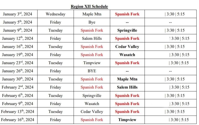 This season's basketball schedule