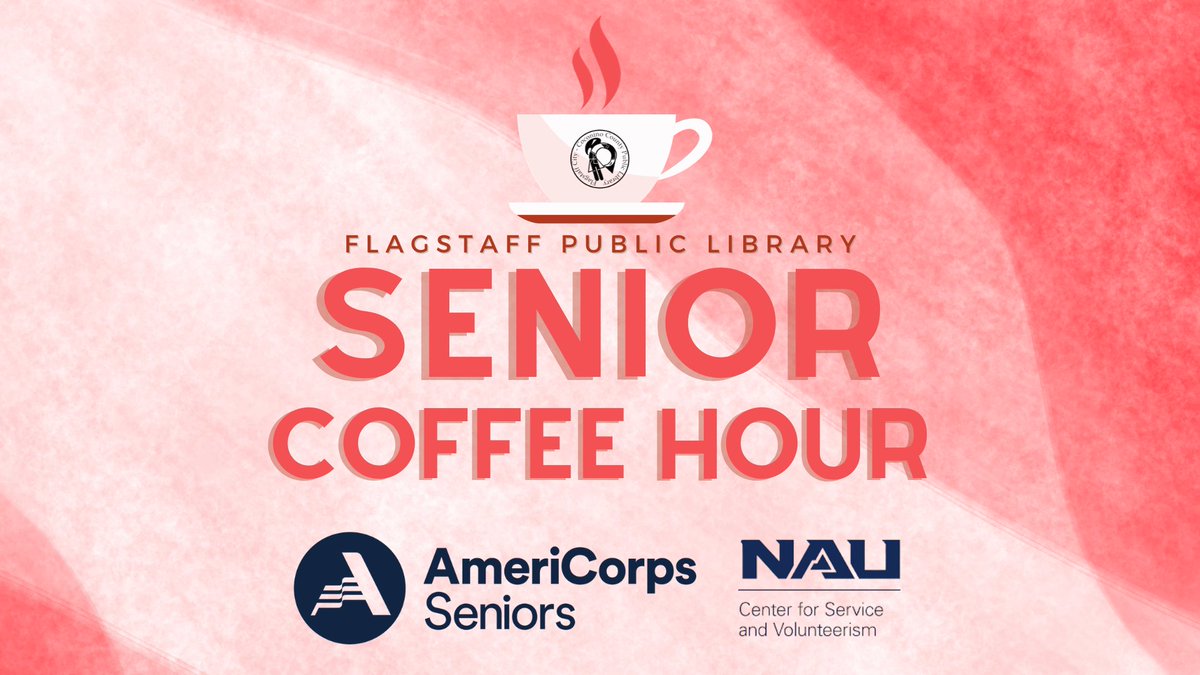 Join us at the Downtown Library for coffee, pastries, and a conversation about a special topic!

This month we will hear more about the Flagstaff Family Food Center with Yeshua Brooks! 

For older adults age 55+.

Wed, 2/14/24
10:00-11:00am
flagstaffpubliclibrary.libcal.com/event/11563529