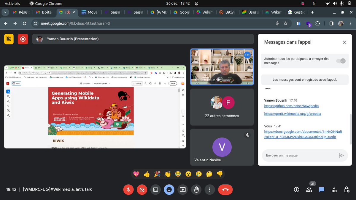 Nous avions tenu notre dernier num (n°3) d @Wikimedia, let's talk de 2023, ce mardi 26/12 Merci à notre invité du jr @yamenbousrih. On a appris #QRpedia, #Sawtpedia & bien +... grâce à vs Merci à tous les participants venus de + pays francophones. @WikiFranca @WikimediaTN