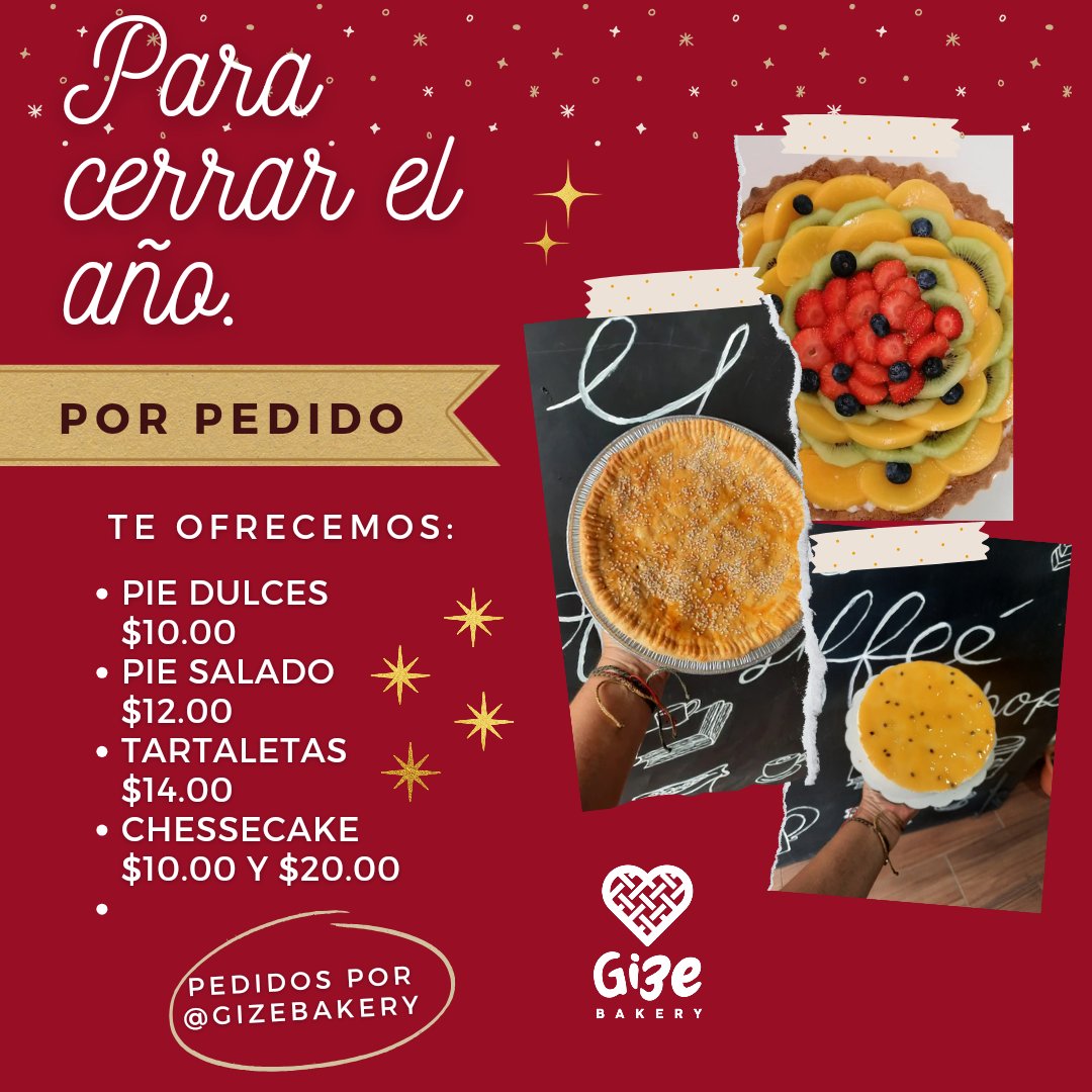 PattyGize's tweet image. Que no les falte el toque de dulzura en sus mesas para cerrar e iniciar el año ✨️🥧🍮.

Ya estamos tomando pedidos  para ser entregados este 30 y 31 en nuestro local.
*Pedidos por nuestras redes sociales en IG y FB.
#Gizebakery #postresdulcesysalados #findeaño
