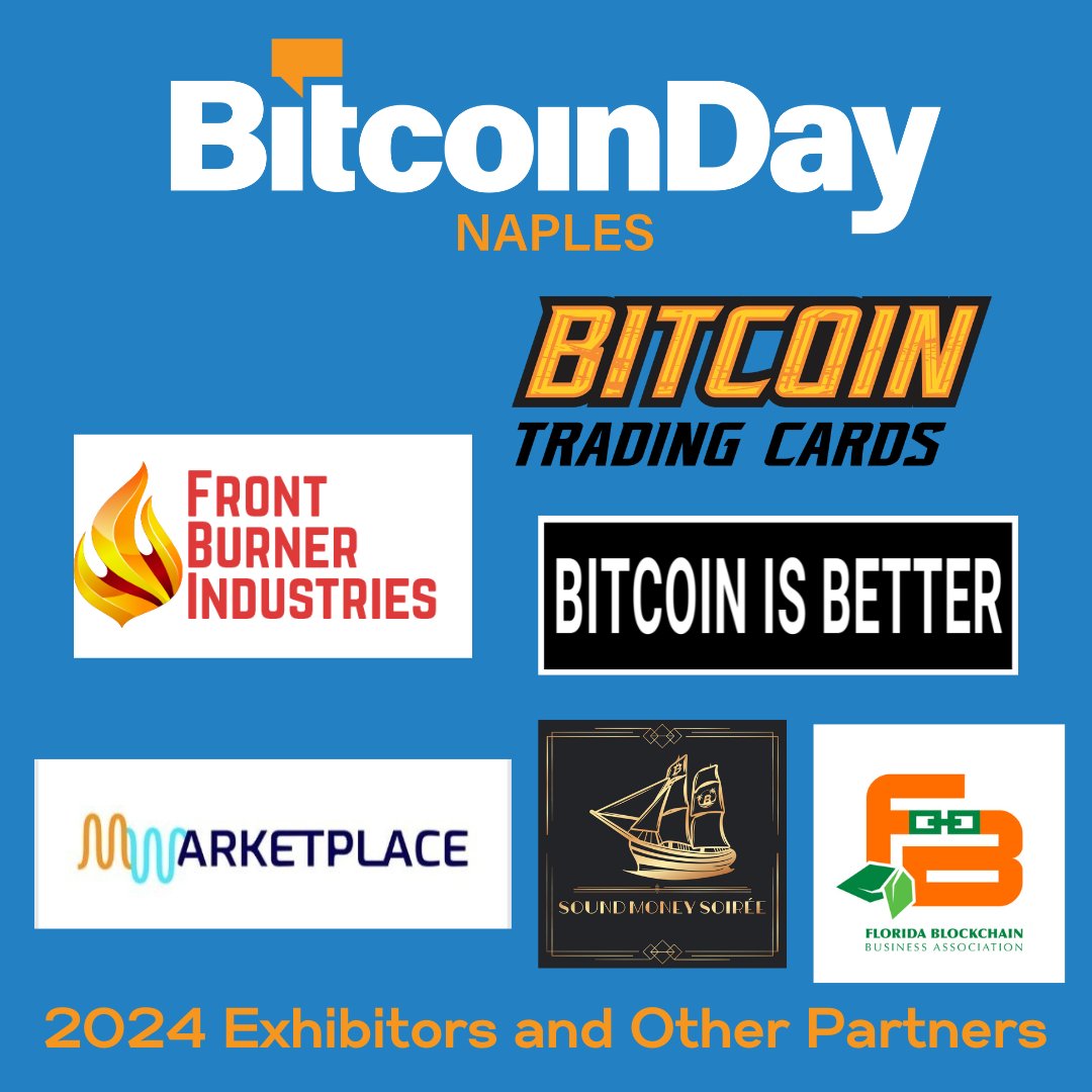 We are so grateful for our #BitcoinDayNaples exhibitors and partners. Get your tickets now and meet the great people from these organizations working to promote #Bitcoin adoption. <a href="/btc_cards/">Bitcoin Trading Cards</a> @BTC_IS_BETTER <a href="/mwarketplace/">MWarketplace</a> <a href="/bitcoinbaytpa/">Bitcoin Bay Foundation</a> <a href="/BlockchainFL/">FBBA</a>