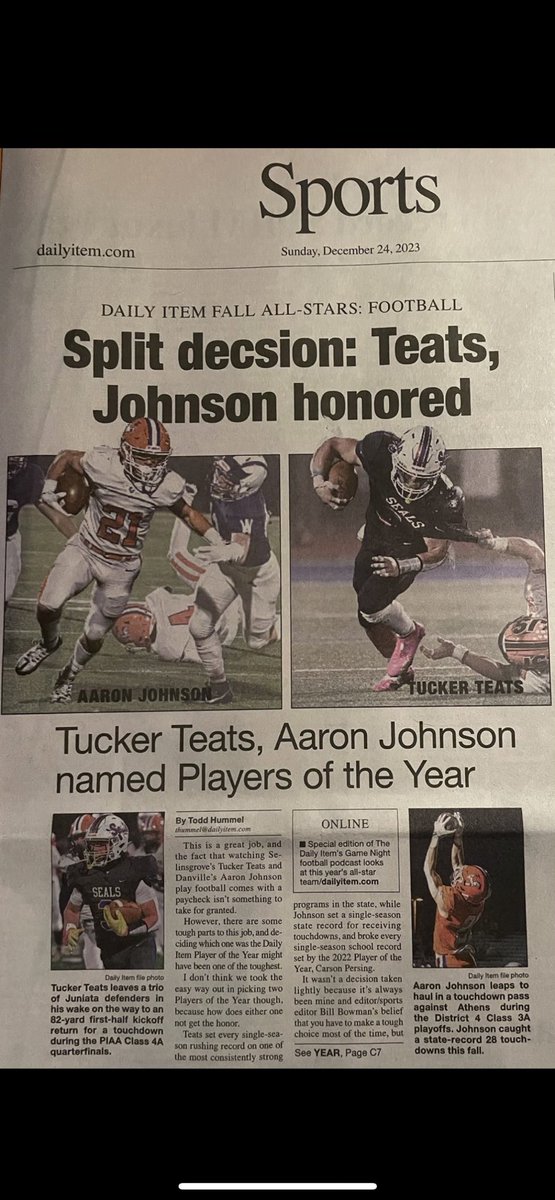Im blessed to be Co MVP of the year with <a href="/TuckerTeats/">Tucker Teats</a>! Thank you <a href="/dailyitemsports/">Daily Item Sports</a> <a href="/HummelTodd/">Todd Andrew Hummel</a> <a href="/WilliamBBowman/">William Bowman</a>