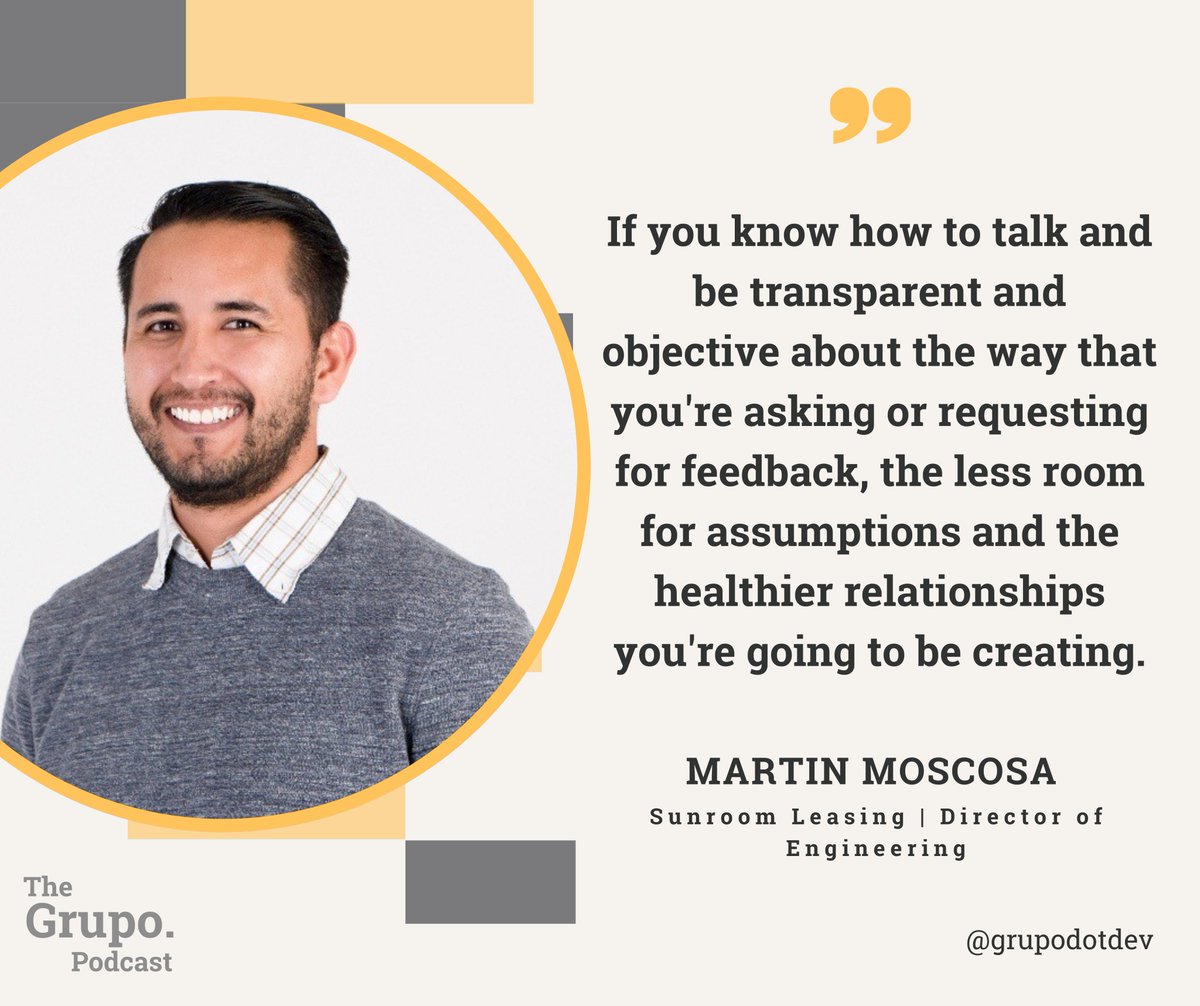 🔊 Join <a href="/thejuliantorres/">Julian Torres</a>  and <a href="/mmoscosa/">Martin Moscosa</a> on The Grupo Podcast as they dive into the importance of communication in building strong relationships. 🗣️ 
Martin, Director of Engineering at Sunroom Leasing, emphasizes the power of transparent and objective feedback requests for