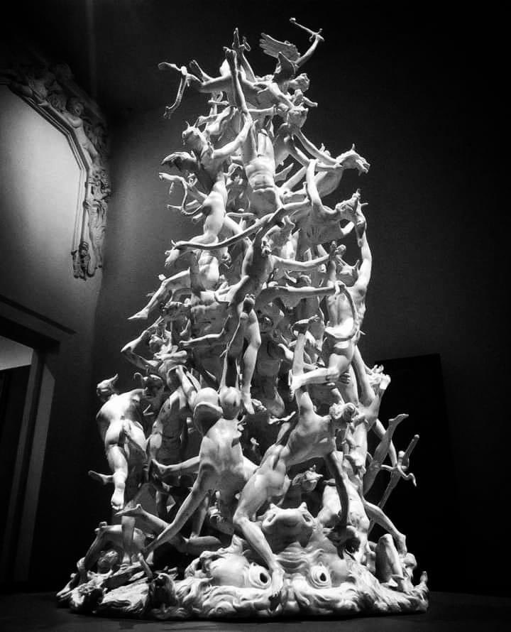 Fall of the Rebel Angels , 1740 .
Carved out of a single piece of marble , it depicts 60 fallen angels .

 — Agostino Fasolato