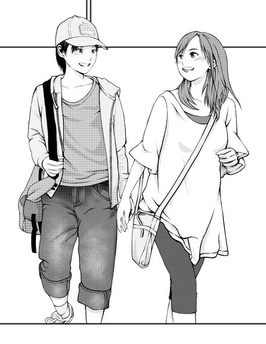 もう1人の女の子も描いてこのコマは完成しました(1枚目)。
 2枚目はキレイに描き直した線画です。
 3枚目はキレイに描く前の少し雑な線画です。 