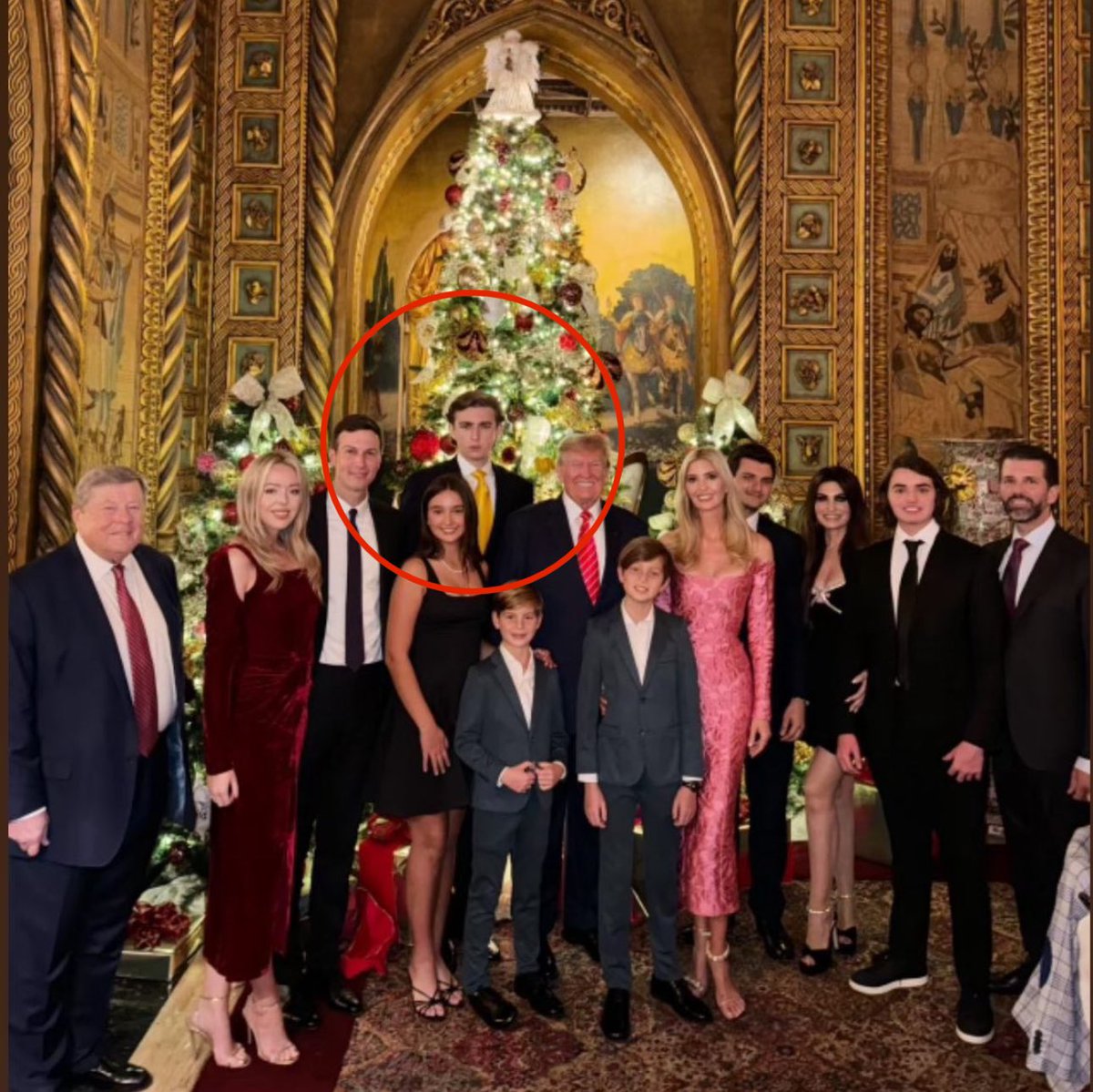 Barron Trump places the angel on the tree without a step ladder.