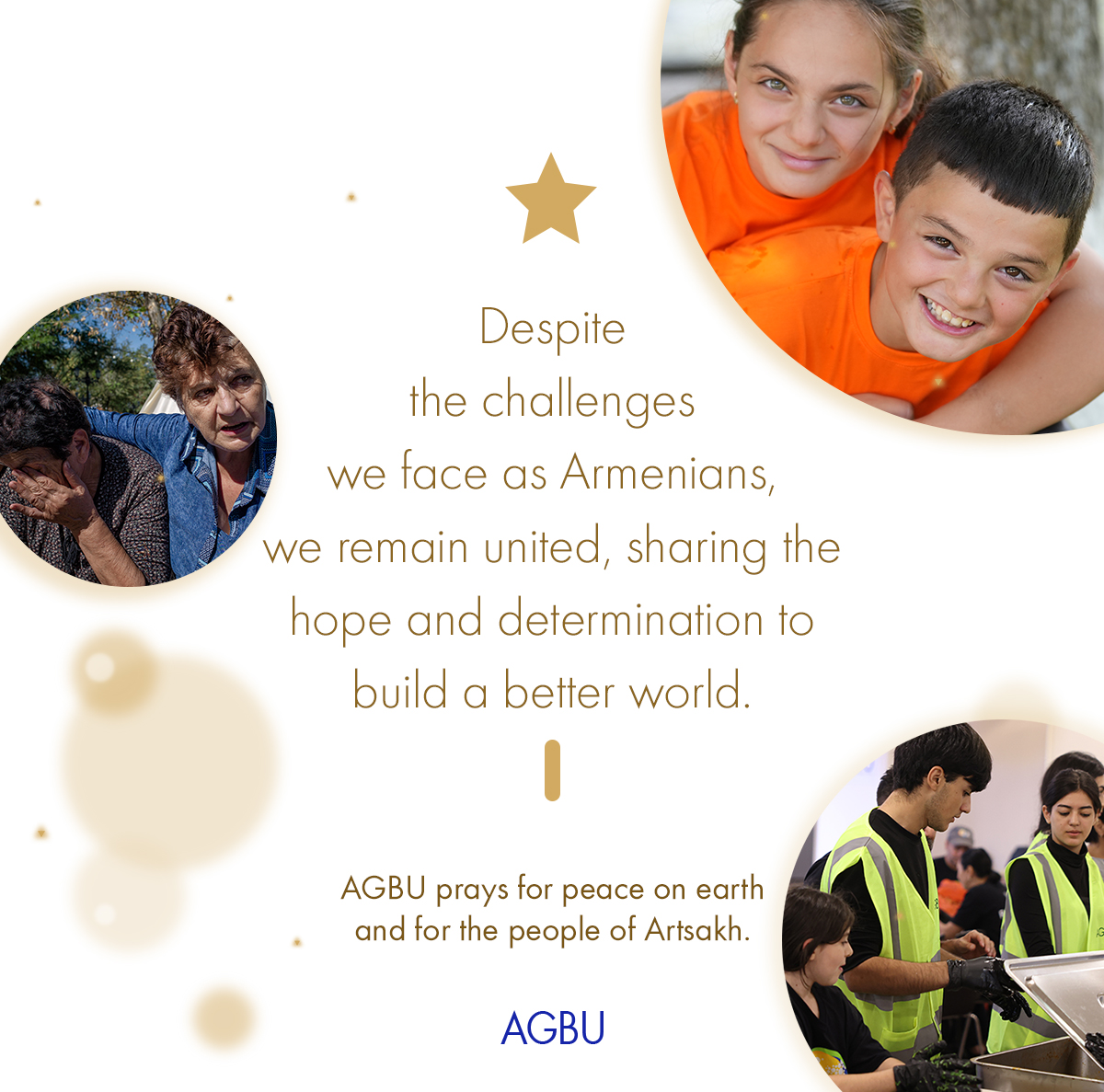 agbu's tweet photo. As Armenians we remain united, sharing the hope and determination to build a better world. AGBU Prays for peace on earth.
#AGBUInUnity #Peace https://t.co/Re7HSTl4Ze