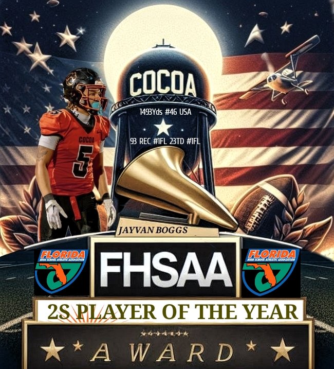 Congratulations to Cocoa Jr WR <a href="/Jayvan_Boggs/">Jayvan Boggs</a> on being named THE FLORIDA DAIRY FARMERS    2S Player of The Year #POTY #FLDairyFarmersPOTY <a href="/FHSAA/">FHSAA</a>