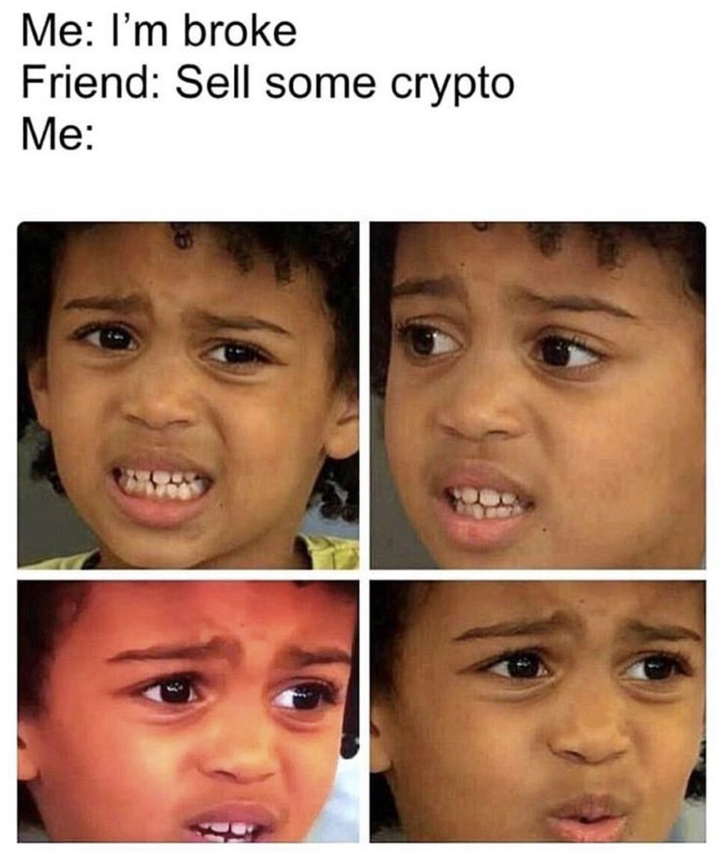 CoinMarketCap's tweet photo. Selling is never an option. 

Always HODL, right, #Crypto fam? 💪

#ThemCryptoFeels https://t.co/3zV5pZfDJ8