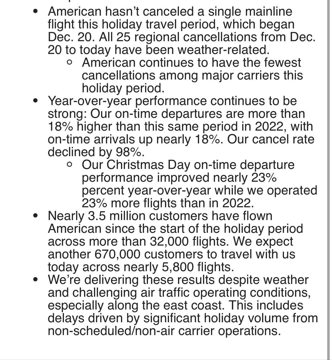 .@AmericanAir holiday performance to date