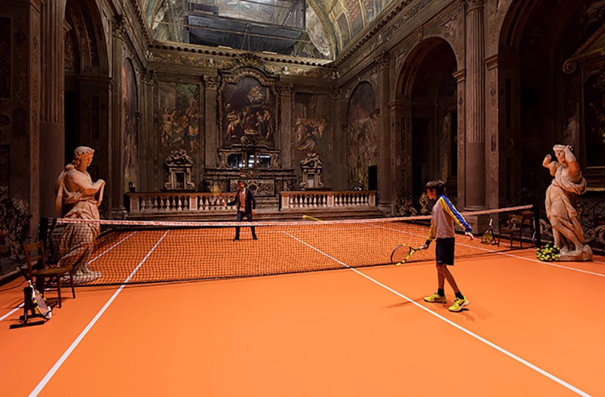 Tennis inside of a 16th century church in Milan