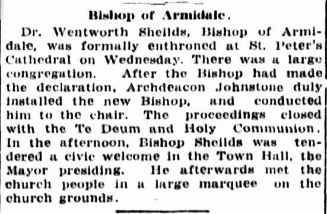 AustAnglican's tweet image. 27 December 1916: the Rt Revd Wentworth Francis Wentworth-Sheilds (1867-1944) installed and enthroned in St Peter's Cathedral as fourth Bishop of Armidale. #anglican #107years Hard to imagine scheduling a ceremony like this, two days after Christmas, these days!
