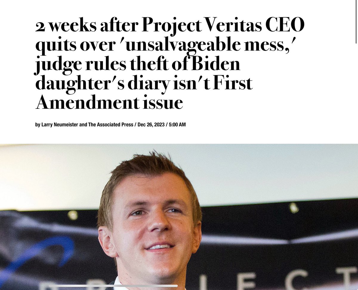 @JamesOKeefeIII Clearly no laws were broken. This is political. Also, I think it’s quite odd the way they use your image and the headline below when YOU weren’t even the CEO the article was talking about. “Two weeks ago, Hannah Giles, chief executive of Project Veritas, quit her job” #DefundAP