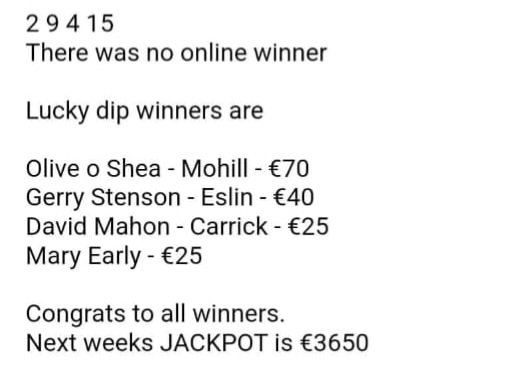 This weeks Lotto results