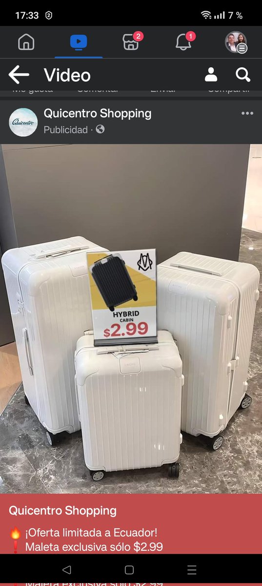 LsacroCarlos's tweet photo. No hay ninguna promoción oficial de la marca Rimowa @RIMOWA a ese precio Quicentro @QuicentroUIO está promoviendo una ESTAFA muy obvia. No compartan información sensible, como números de tarjetas de crédito @PoliciaEcuador @DEFENSORIAEC @teleamazonasec @elcomerciocom  @MinMedio https://t.co/InukuWD1Wy