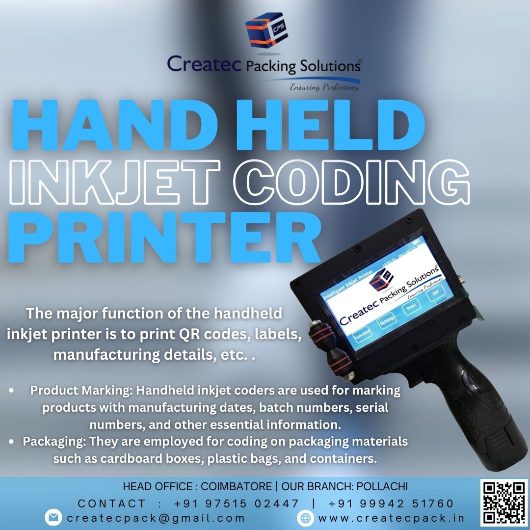 CreatecPacking's tweet image. handheld Inkjet Coding Printer machine
"Empower your product branding with our handheld inkjet coding printer! 🖨️ Marking made easy, coding made portable. Elevate your industry standards with precision and convenience. #InkjetCoding #PortablePrinting #ProductMarking"