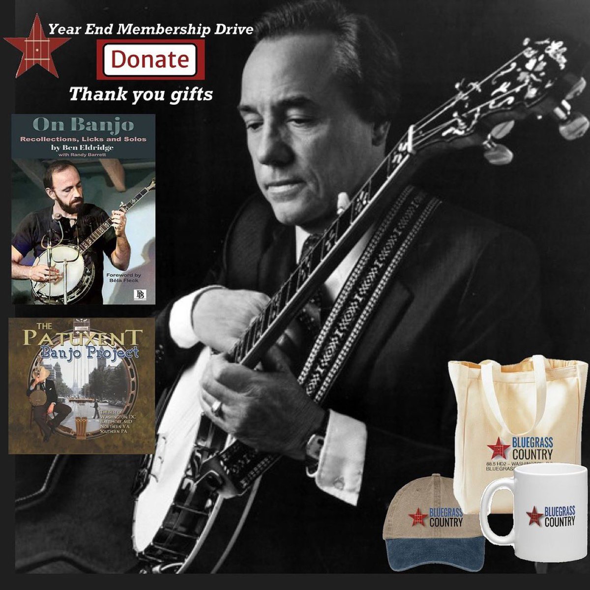 For the upcoming 100th anniversary of Earl Scruggs’ birth, Bluegrass Country is commemorating his legacy with a week of programming featuring the banjo.  For our end-of-the year membership drive we’re offering some great thank-you gifts. read more: bluegrasscountry.org/thank-you-gift…