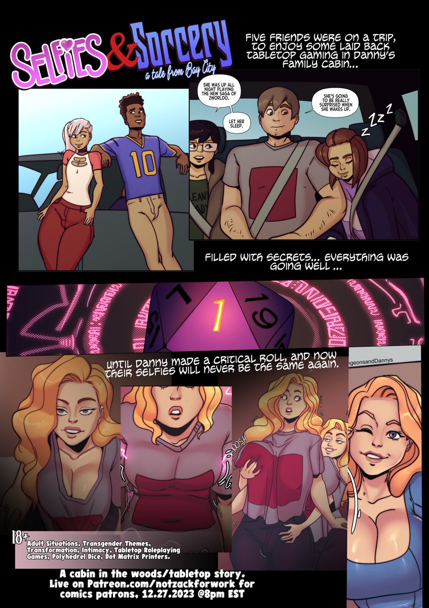 NotZackforWork's tweet photo. Selfies and Sorcery: A Cabin in the Woods TGTF comic
December 27, 2023 @ 8pm EST
Preview the first 4 preview pages that evening. 
Beantreon 🫘in Profile https://t.co/f3vSwvZ9yR