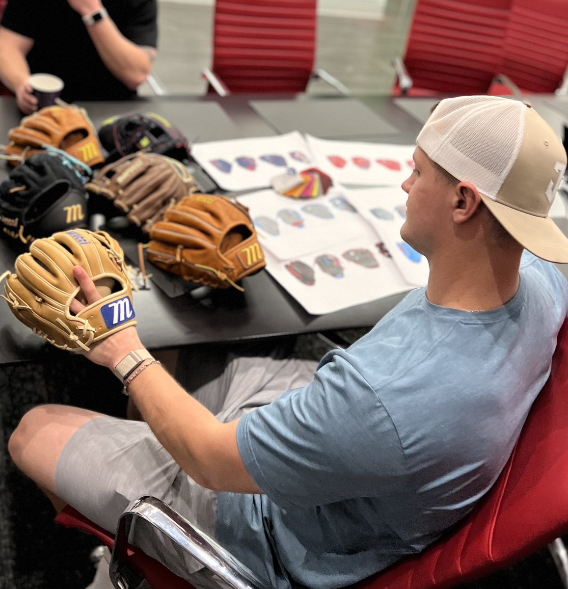 Throwback to the @josh6jung design session with @GloveCowboy. After leading all third basemen in fielding percentage this past season, what color combo will they cook up for 2024?