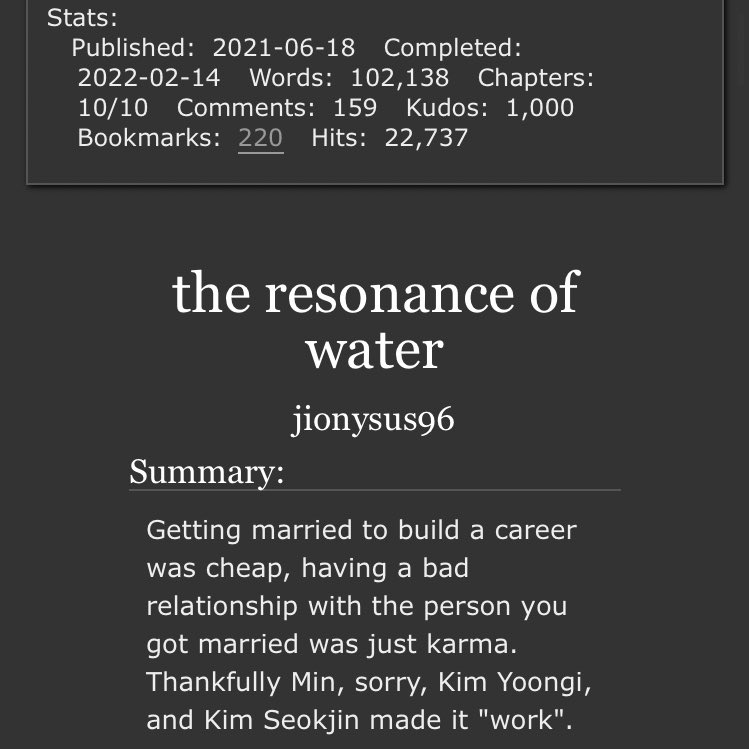jionysus96's tweet photo. The Resonance of Water reached 1,000 kudos 🥺🫶🏻 

If you gave this story some Love thank you so much, I hope you enjoyed it a lot 💜 #Yoonjin

https://t.co/1KFd5LPyro https://t.co/7SGkkhUtTS