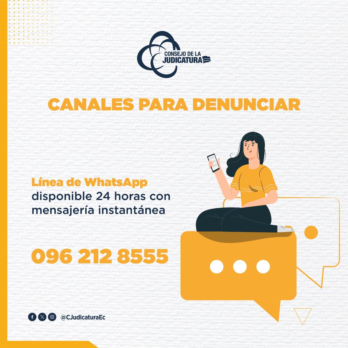 CJudicaturaEc's tweet photo. ⚖️ Eres víctima de violencia de género y no recibes un trato adecuado en las unidades judiciales, puedes denunciar a este número telefónico 👇 https://t.co/RNqzSZ3ElB