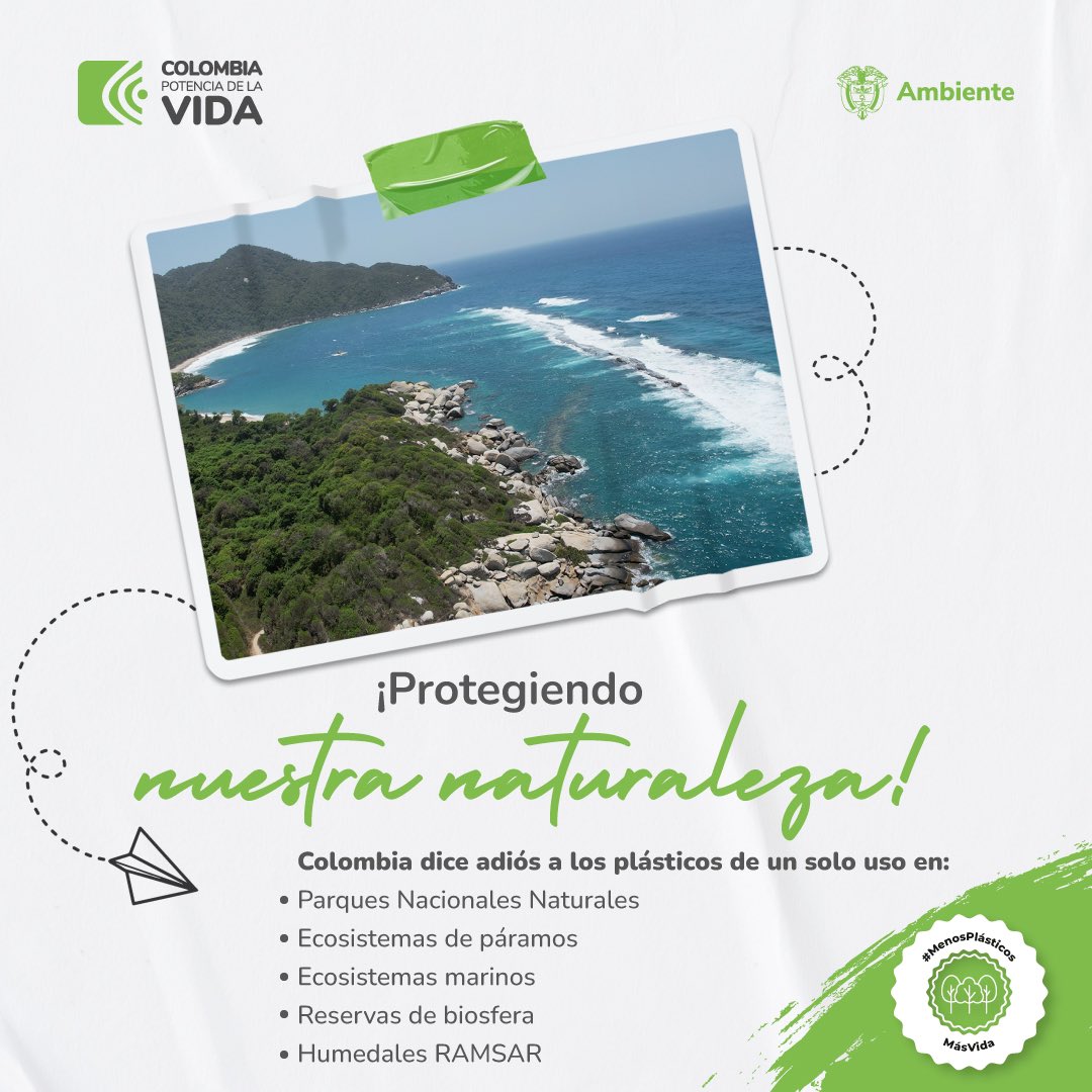 MinAmbienteCo's tweet photo. ¡Ten en cuenta! A partir de hoy, vasos, platos y pitillos de plástico, no serán autorizados en los Parques Nacionales y áreas protegidas🚫 Fomentamos un turismo amigable con los ecosistemas. #MenosPlásticosMásVida
Conoce el decreto aquí:👇🏽
https://t.co/VV3lZH03ln https://t.co/UenWPKgSym