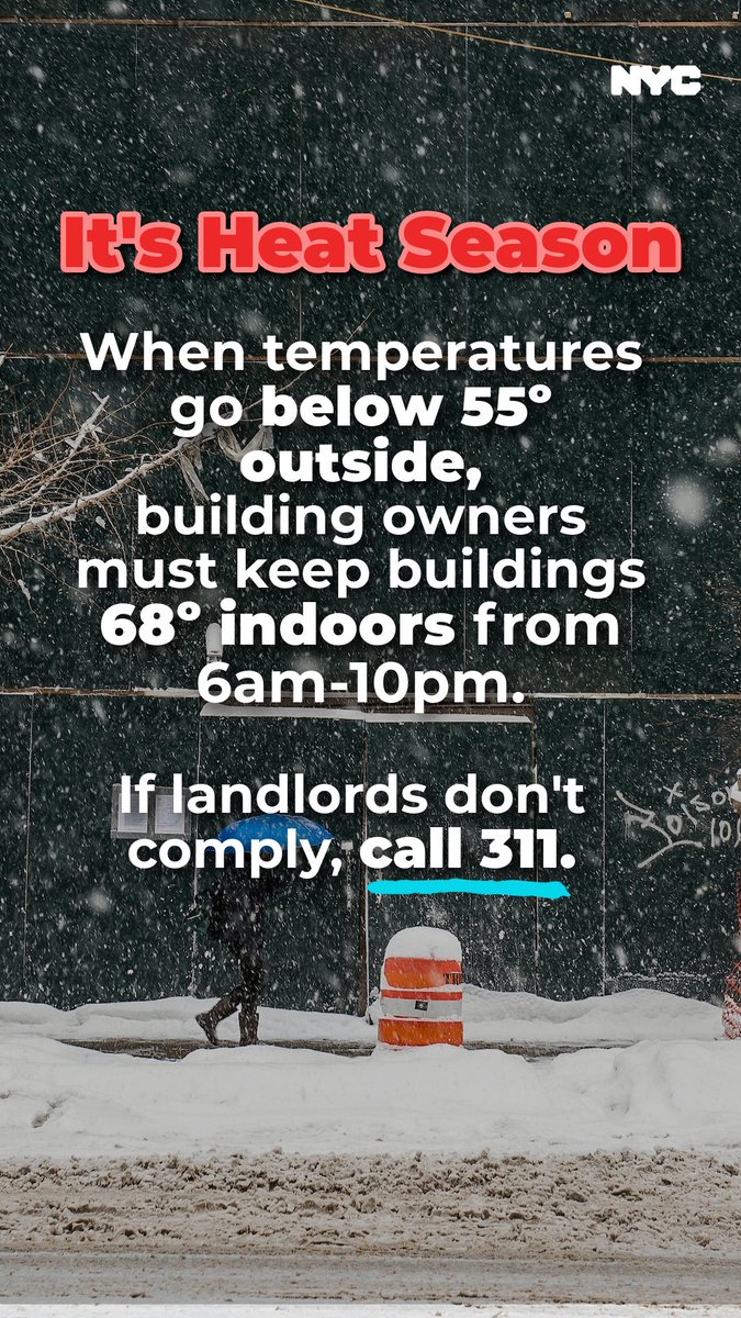 Brrrrrr! Chilly weather like today is a good reminder that it's still heat season in New York City! Landlords and building owners are required to provide tenants with warm homes from now until May 31. If your apartment is cold, call 311 for help. More: nyc.gov/HeatSeason