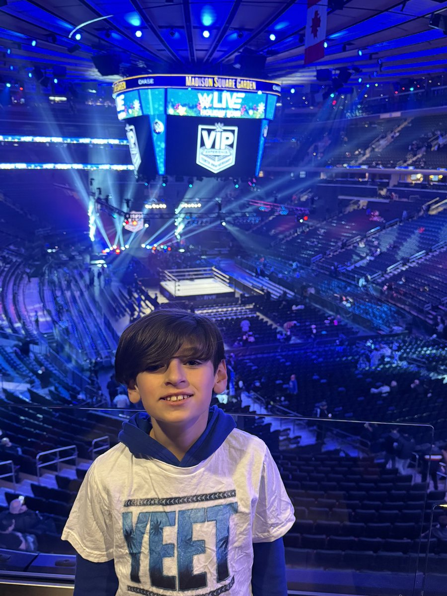 jaycofresi's tweet photo. Got here early and we’re ready for the @wwe Live Holiday event at MSG. Always a great show when they come to NYC! He’s hyped to see his favorite Jey Uso (YEET!) and CM Punk’s first match back after being away since 2014. Let’s Go!!! #Team_JjJ #2Guys_JC #WWE @uceyjucey #WWEMSG https://t.co/QSlsVIrwS0
