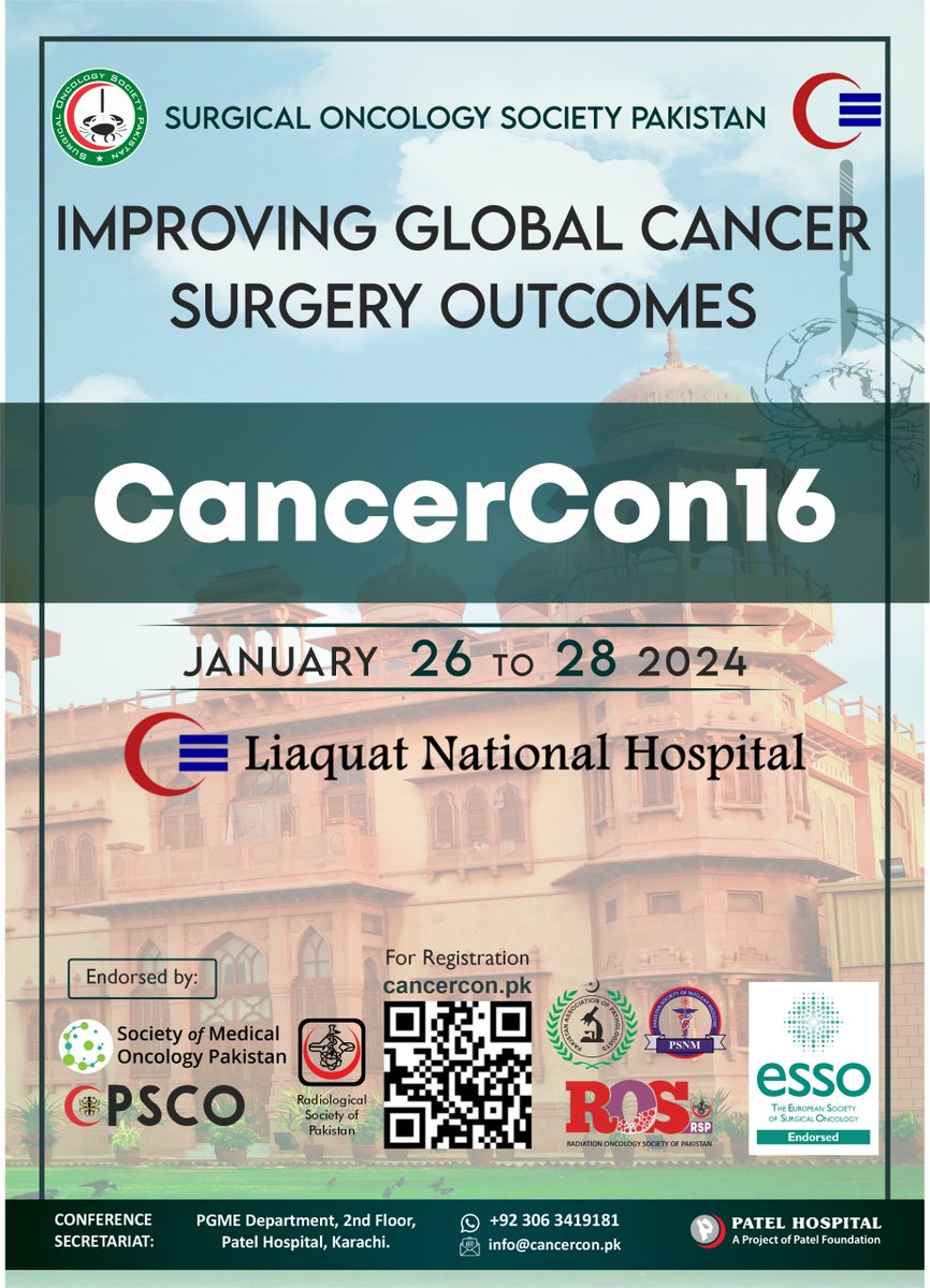 @Carmela_surgery @EYSAC1 @SOS_Pk @lohasi @FarazKh65499316 @AndreasBrandl8 @nadeemkhwaja @PkSurgeons @DrSyedShafqat @hjmajid @mzaeemkhalid @ESSOnews Each webinar is worth attending and covers topics not dealt with in standard textbooks. Free to attend for all CancerCon16 registered participants. Register now at cancercon.pk/workshops/ 50% discount for @ESSOnews members. @SOS_Pk @PkSurgeons @EYSAC1 @hjmajid @mzaeemkhalid