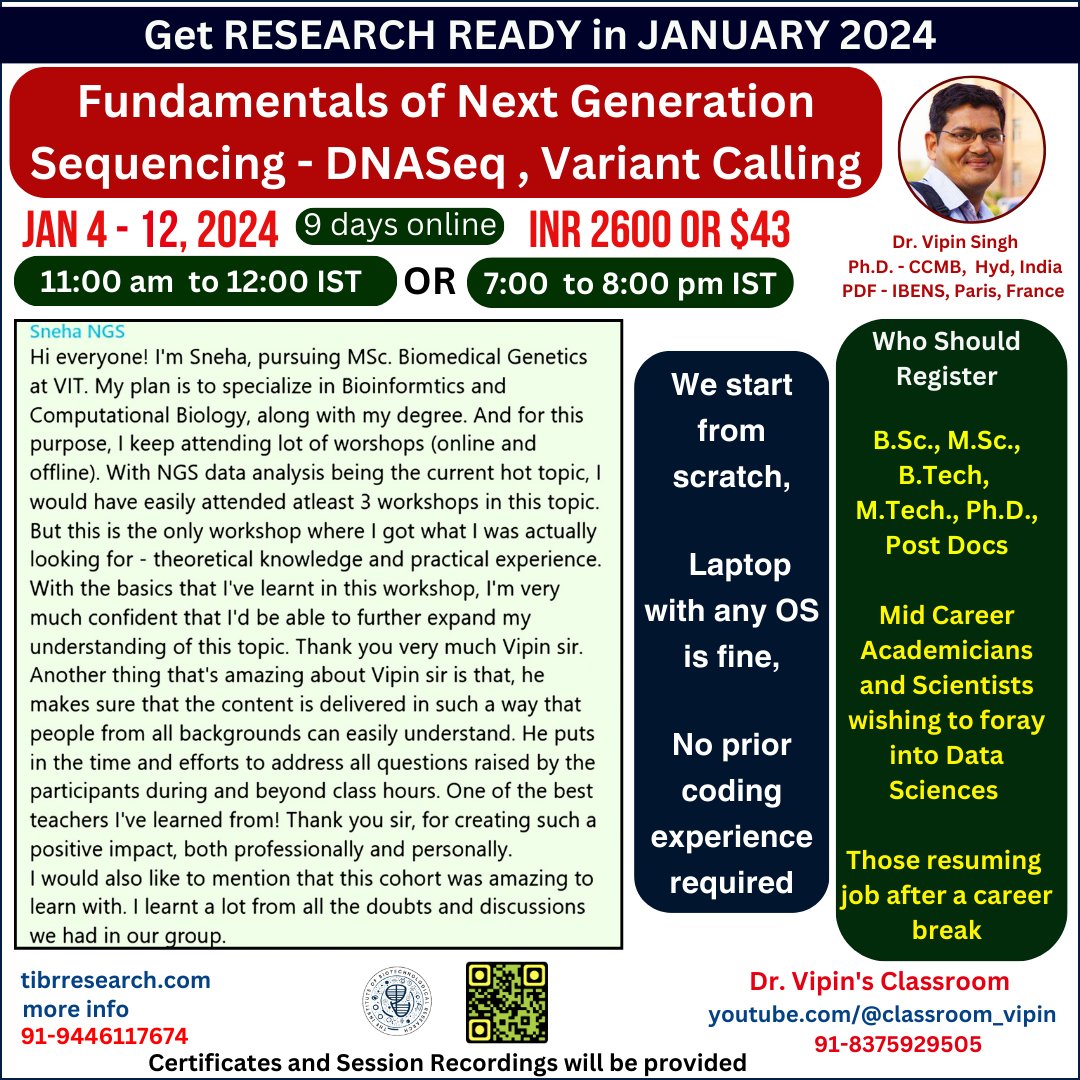 dr_vipin_singh's tweet photo. #NGS_Workshop #DrVipinsWorkshop - For course details, reviews and other courses - https://t.co/Ezx45P3buz Registration link - https://t.co/v243kNNVzA seats -first come first serve   #BasicsOfNGS #NGS_data_analysis #SamTools #bcftools #fastqc #BWA https://t.co/GkVacDJrKq
