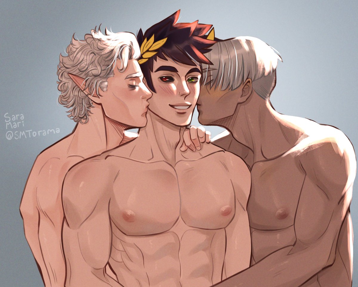 I drew this myself but I can't help but be jealous of Zagreus, just standing there getting kisses from Thanatos AND Astarion