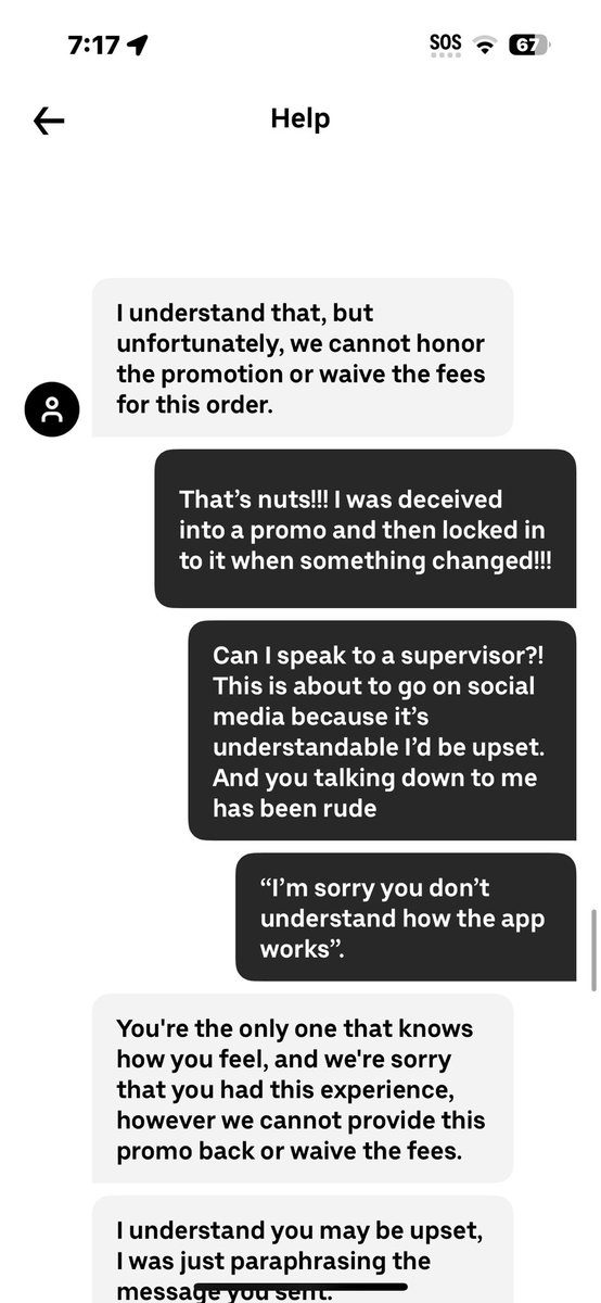 roguefox413's tweet photo. @UberEats @Epic_CS_Fails 
#UberEats #badservice #customerservice 
It’s wild how being bait and switched into a Promo that popped up on my screen was handled like this! https://t.co/QkV3FeoEup