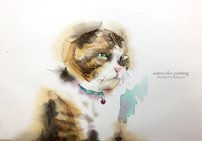 先代猫の麿さん。 #Watercolor #スケッチ #水彩画 #水彩画ワークショップ #京都の絵画教室  #淡彩略画  #透明水彩 #京都水彩画塾 #藤田わへい #新規塾生募集中 #子猫 
