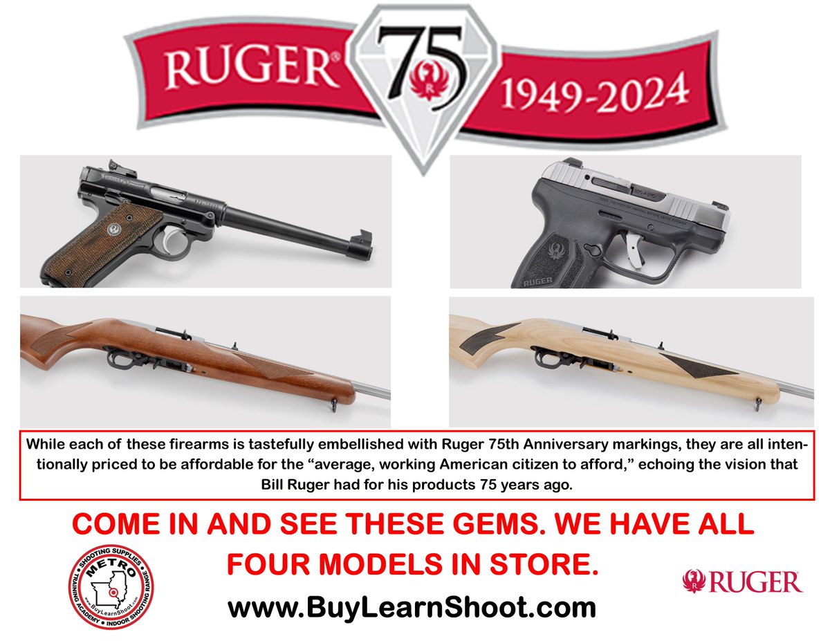 Ruger 75th Anniversary Editons!
BuyLearnShoot.com
#2a #ruger #ruger75yearanniversary #ruger75years #ruger75 #metroshootingsupplies #gunshoweveryday