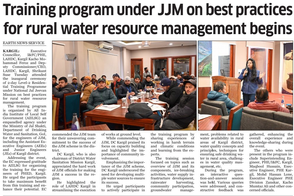 #Trainingprogram under #JJM on best practices for #rural water resource #management begins

@lg_ladakh @dc_Kgl @DC_Leh_Official @JJM_Leh @jjmkargil @MoJSDDWS @PHE_Ladakh