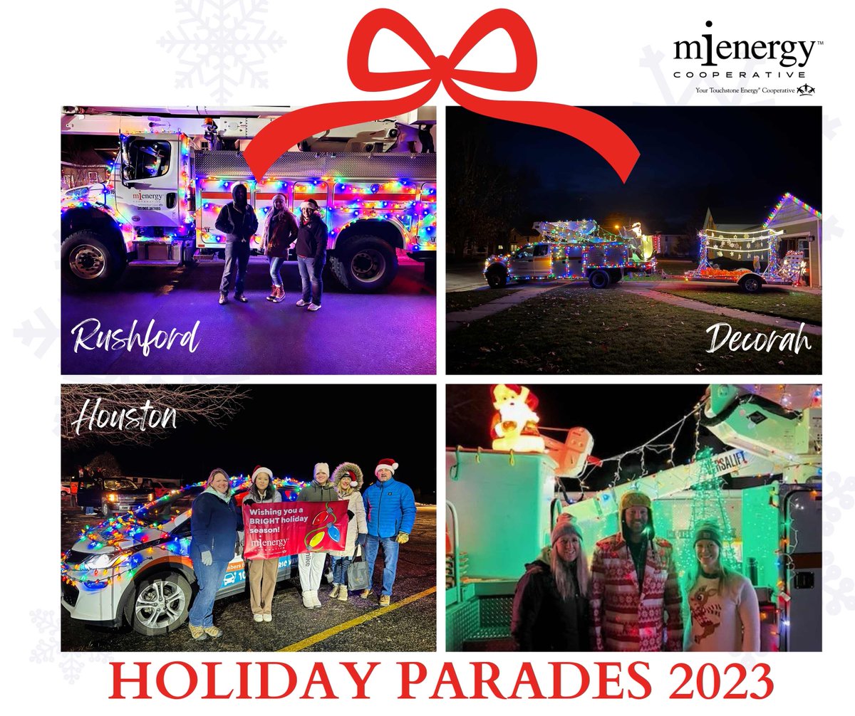 MiEnergyCoop's tweet image. Holiday parade season was so much fun this year! Employees participated in the following parades: Cresco, Caledonia, Houston, Decorah and Rushford.
#BeyondTheWires #ConcernForCommunity #BringingHolidaySpirit #WeAreLocal