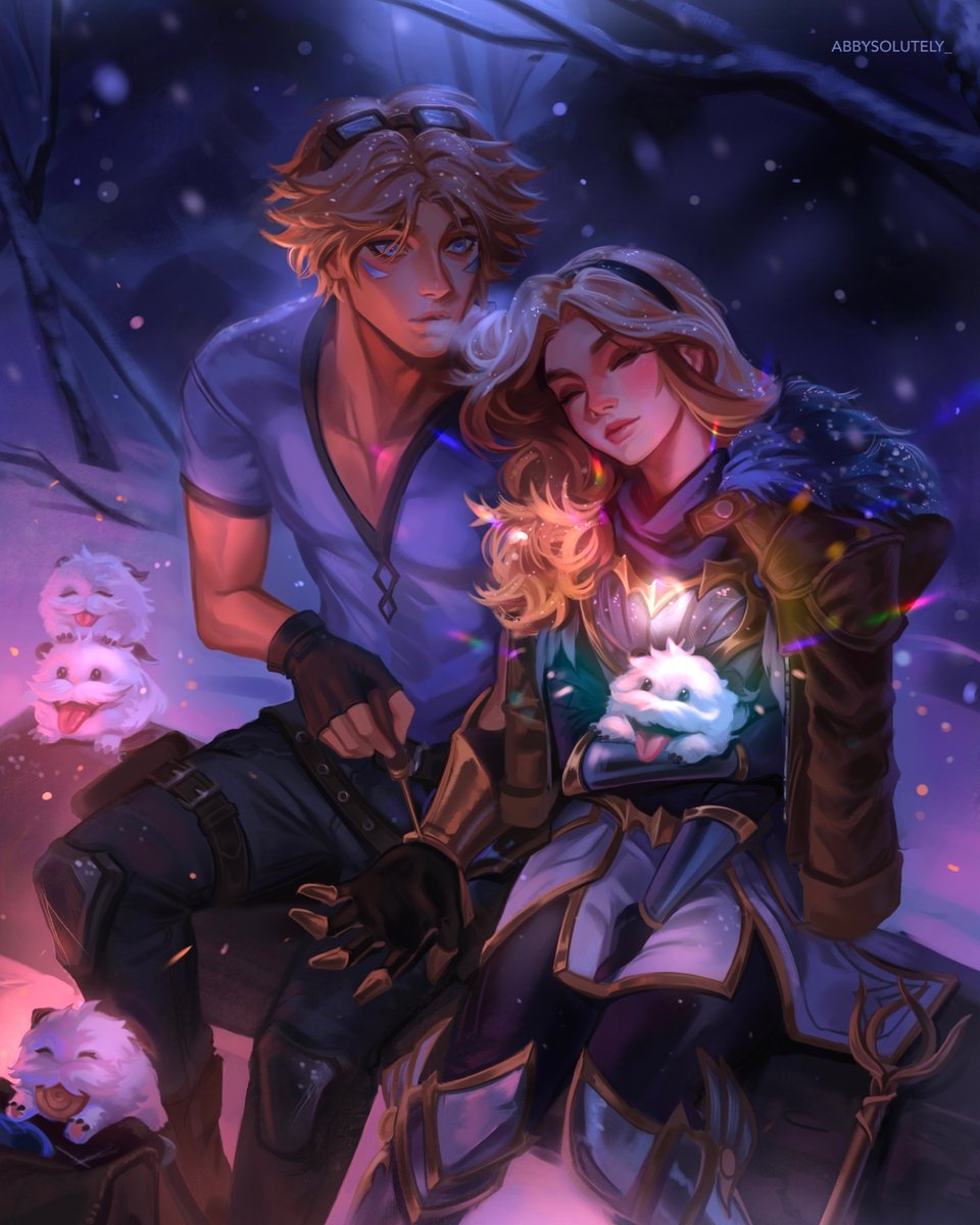 It’s cold out. Take these: 🧥☕
Lux and Ezreal cozy up with a poro.
By <a href="/Abbysolutely_/">Abby</a>