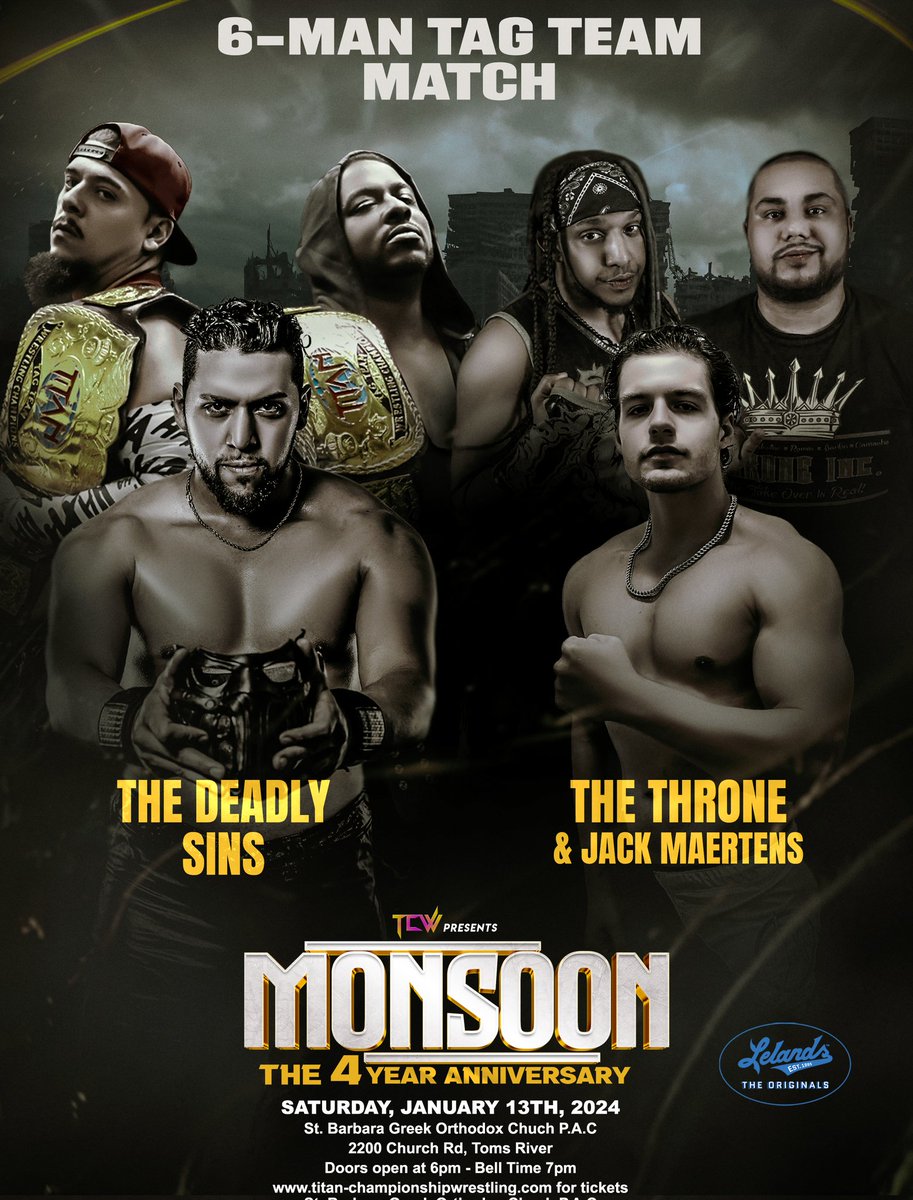 TiTanChampions1's tweet photo. Match Announcement

1/13/24 - Toms River NJ

The Deadly Sins vs The Throne &amp; @realjmaertens

https://t.co/9MBwvzbdN2 

Adv 🎟 start at $10!!!!!!

#WWENXT    #WWERaw    #Wow #WrestleMania #AEWDynamite #AEWCollision https://t.co/szEvY85h2d