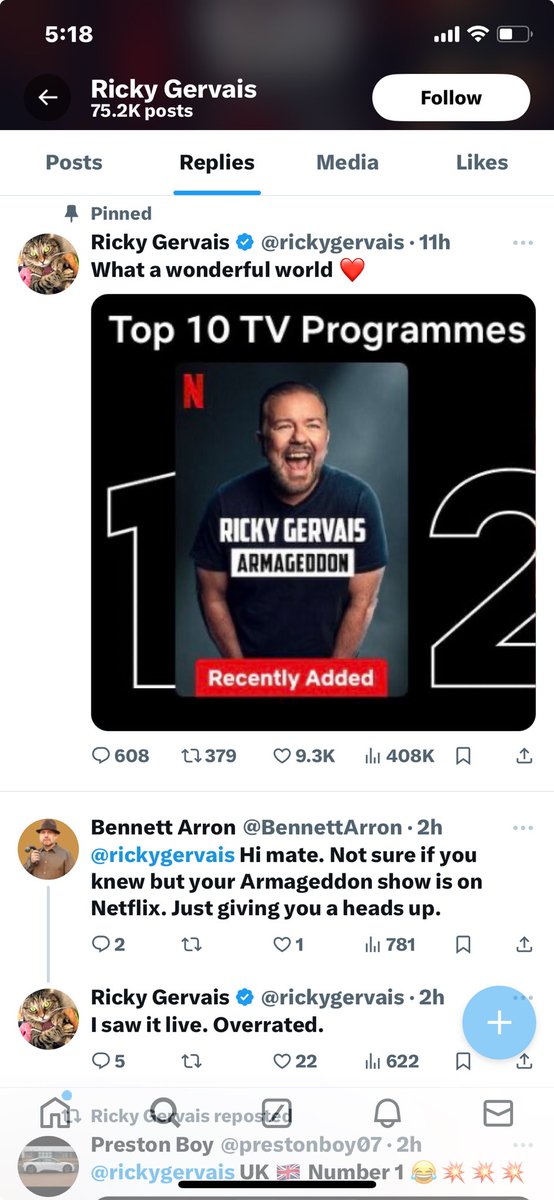 AndyKindler's tweet image. Get it? It’s a wonderful world because Ricky Gervais is filthy rich AND filthy popular. The maniacal laugh is how narcissists hide their self-loathing. He must be happy. He’s laughing in your face. #buffoon