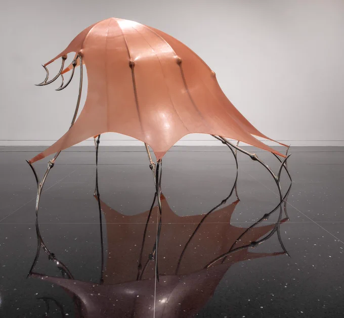 ハンナ・レヴィ/Hannah Levyアメリカの彫刻家。シュテーデルシューレで修士号を。磨かれたスチール製の彫刻を特徴的に用い、野菜、家具、動物などの形態を引用し、移動の補助具などとの関係性を意識させる。彫刻と医療器具の近接性は、現代彫刻におけるメインテーマの一つになっている。 