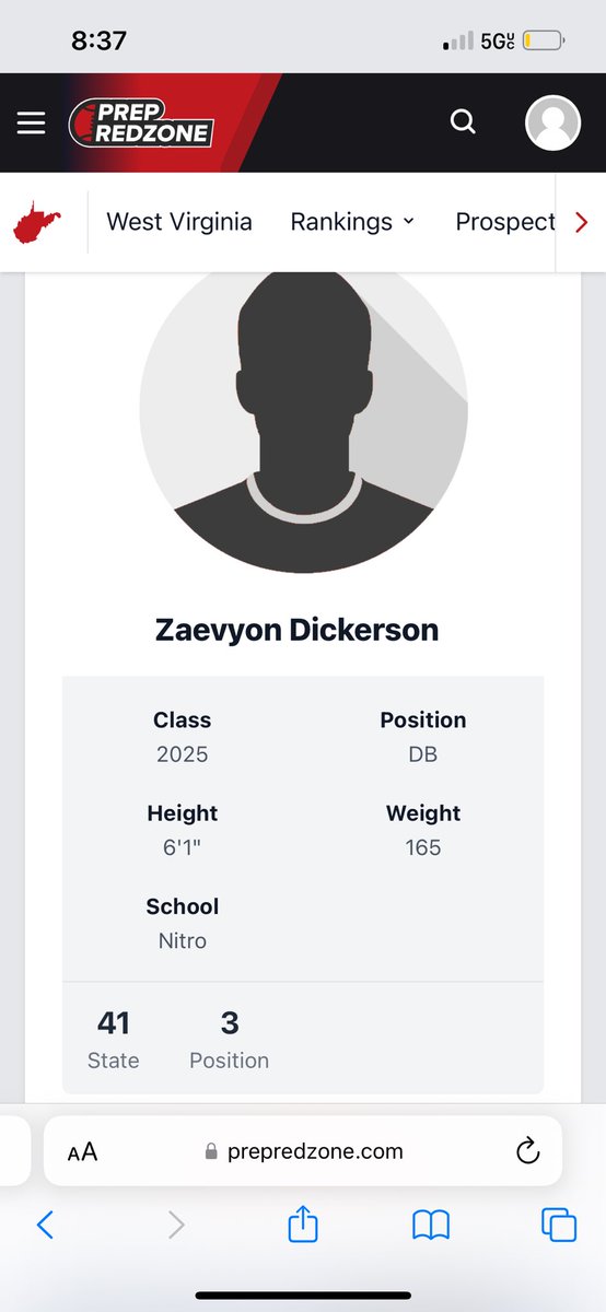 Thank you <a href="/PrepRedzoneWV/">Prep Redzone West Virginia</a> ranked 41 in the state 3rd db in the state