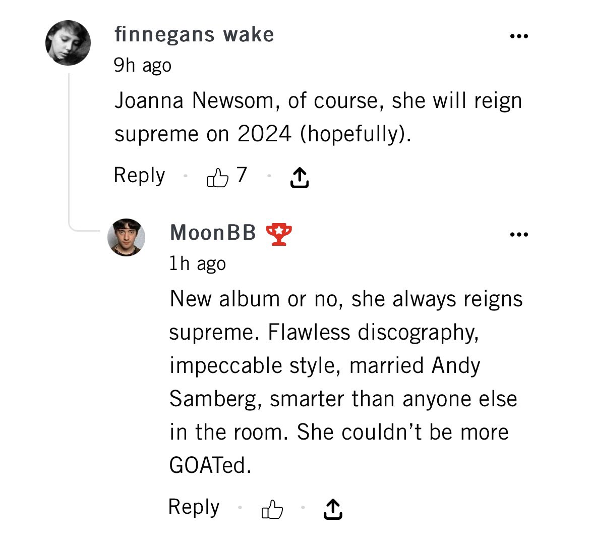jonewsomhive's tweet photo. when stereogum gets it. Joanna Newsom IS the answer https://t.co/6BaHQ6eT1s