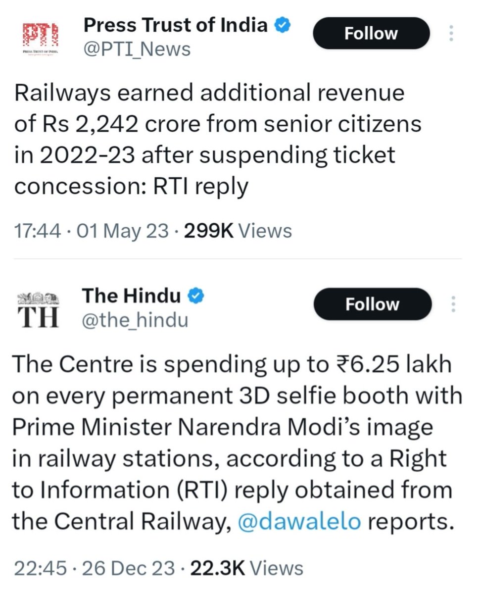 ⦿ Suspends concession for senior citizens in Railways. ⦿ Spends ₹6.25 lakh on every selfie booth with Modi’s image at railway stations. Elect a clown, expect a circus. 🤡