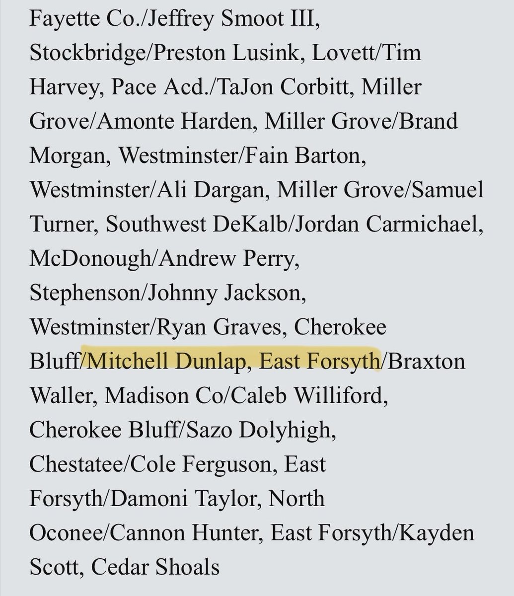Honored to receive recognition on the <a href="/RecruitGeorgia/">Recruit Georgia</a> 4A All State Honorable Mention list. Thank you to all my teammates and coaches that helped me make this happen. <a href="/EastForsythFB/">East Forsyth Football</a>