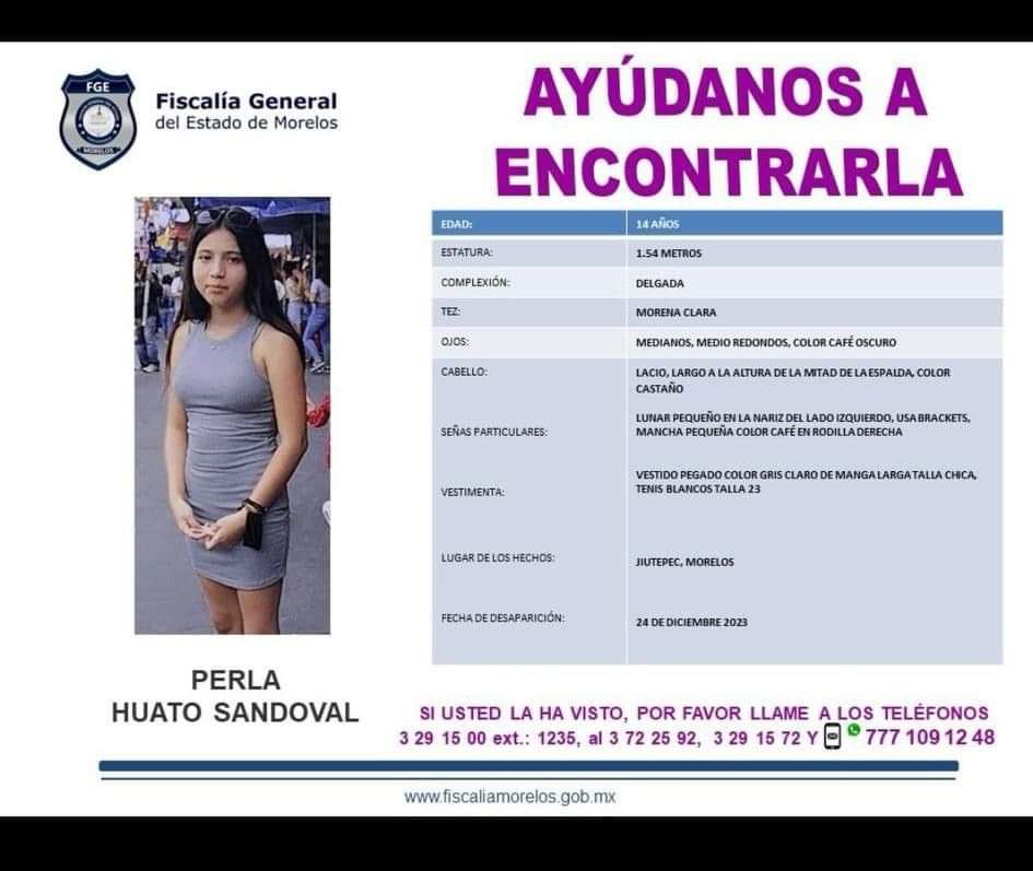 #Sos 🚨📣 DESAPARECEN 2 MENORES EN #Jiutepec
Durante la #Nochebuena, se reportó la desaparición de dos menores en #Jiutepec, sin que se sepa algo de su paradero. La <a href="/Fiscalia_Mor/">FISCALIA MORELOS</a> difundió las fichas de Perla Huato Sandoval de 14 años y Kimberly Yatziry Castillo Cruz de 13 años.