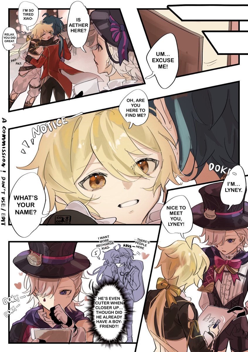 KemingMagico's tweet image. #XiaoAether #Lyneyther #allaether 
⚠️All x aether 

A commission done for @hydroangia :D
This happens in the 6reeze idol AU with Xiaoae already in a relationship.
Thank you for the excellent idea and i had a fun time drawing it!✨