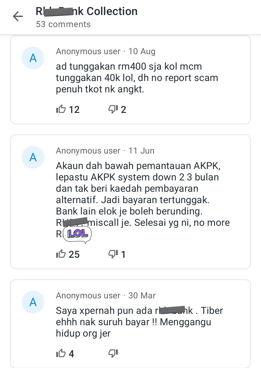 zendallforus's tweet photo. R*B collection dept ni punya style mcm Ah Long walaupun baru sebulan tertunggak. lock akaun saving, ugut macam2 siap menipu kata akaun AKPK dah tertunggak la ape. padahal aku tak penah masuk AKPK pun. mmg aku banned la R*B lepas ni. korang tak payah la buat loan dengan R*B https://t.co/jcBQ2VgR9c