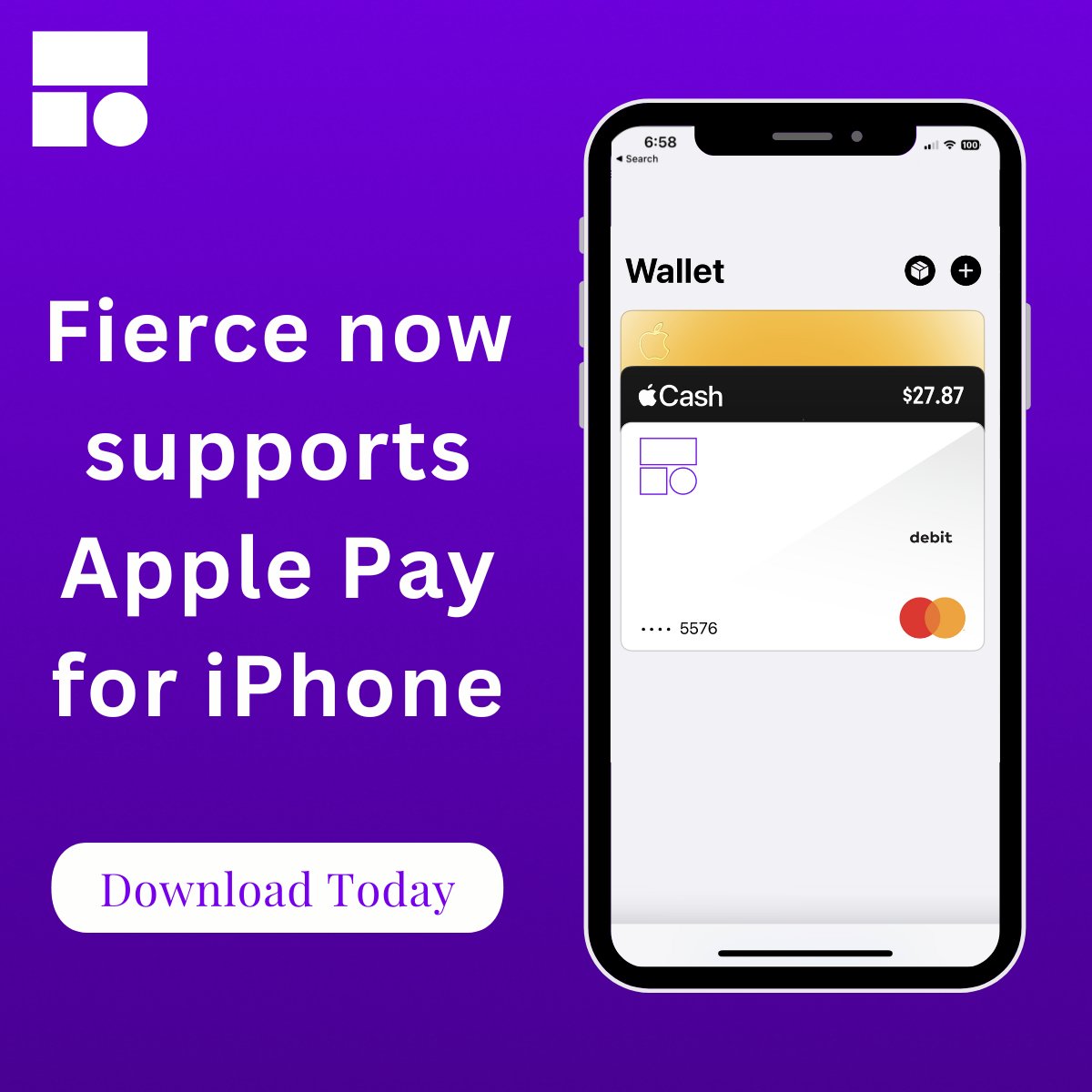 Fierce supports Apple Pay for iPhone. Accessing your funds has never been easier. Convenience at your fingertips - because time is your most precious asset. Bring the power of 5.25% APY and Apple Pay together, with Fierce. #ApplePay #TimeSaver #Efficiency